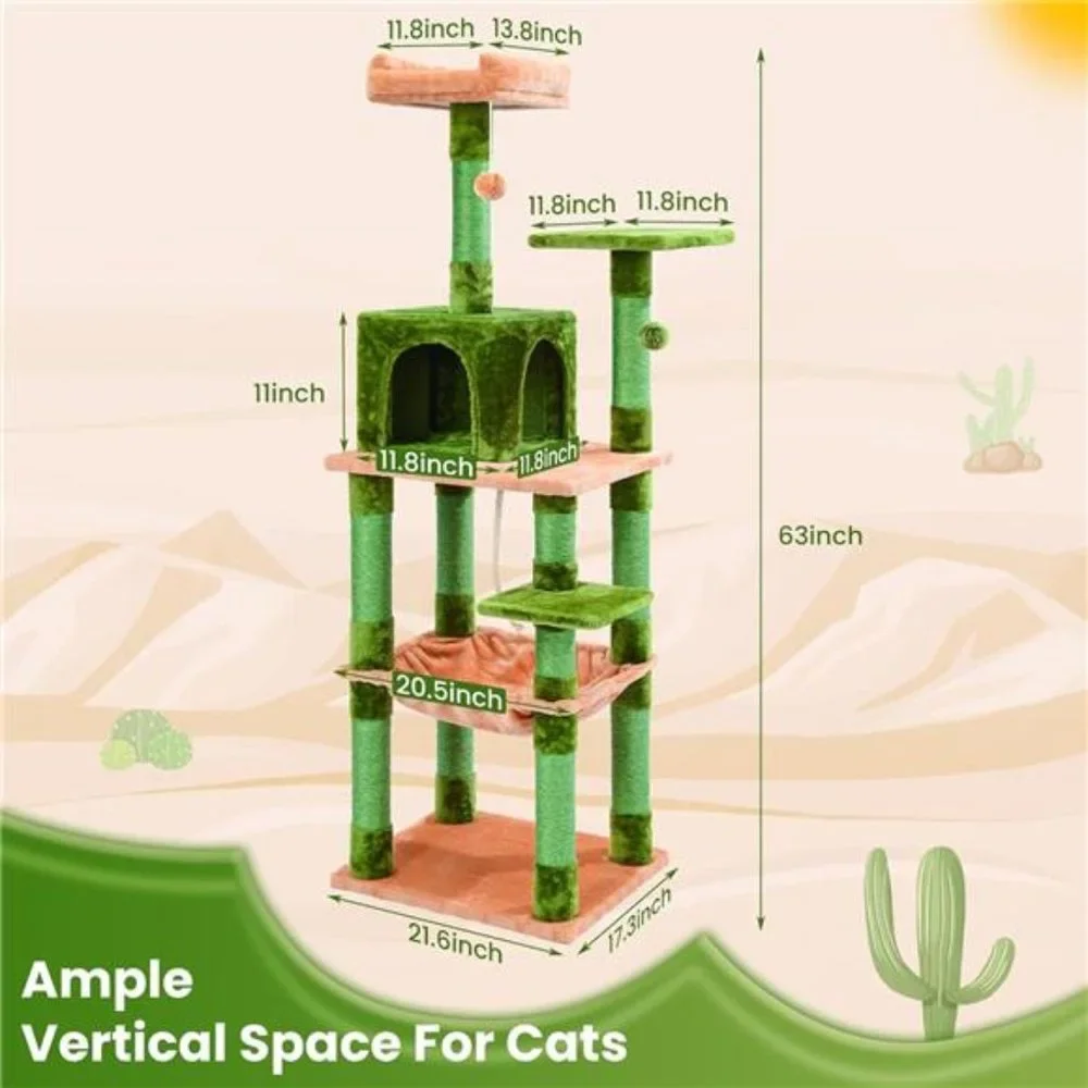68 Inches Cat Tower 5 Tires Multi-Level Cat Condo with Cat Scratching Post